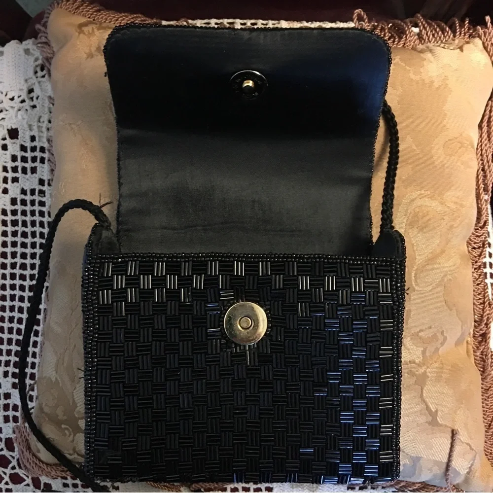 Black beaded Mini Bag cross body or shoulder Vintage OS